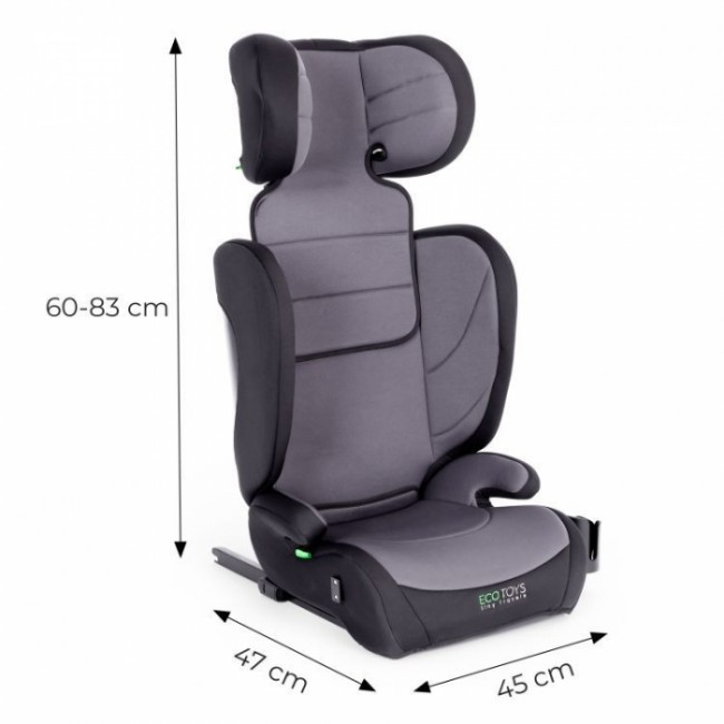 Scaun auto cu ISOFIX Ecotoys, grupa 100-150 cm, i-Size, omologare R129/03 - Gri