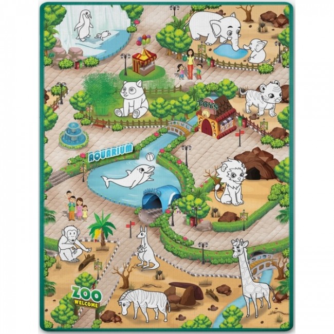 Salteluta de joaca 120 x 92 x 0.3 cm si un set de 80 markere colorate Ricokids - Zoo