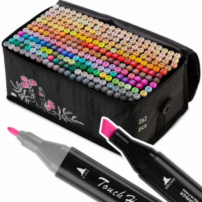 Set de 262 markere colorate cu alcool, varf dublu, Nukido NK-915