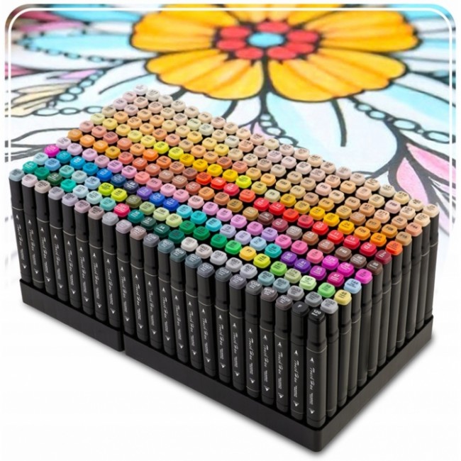 Set de 262 markere colorate cu alcool, varf dublu, Nukido NK-915