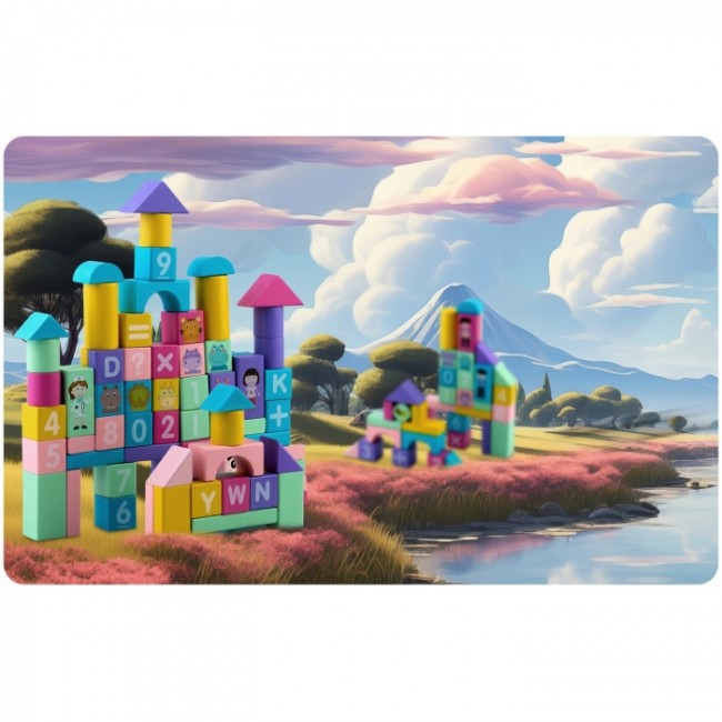 Set educational cu blocuri din lemn, 100 bucati, Ricokids RK-871
