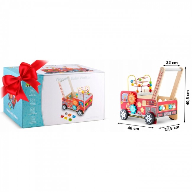 Antemergator din lemn tip masina de pompieri si diverse activitati, 48 x 27.5 x 40.5 cm, Ricokids RK-873