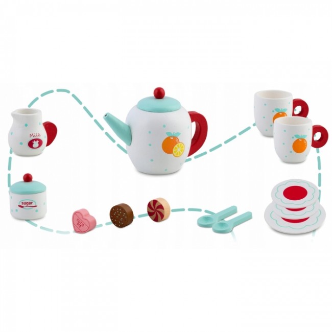 Set din lemn pentru servit ceaiul Ricokids RK-869 - Turcoaz