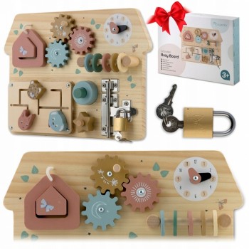 Tabla educationala din lemn cu diverse activitati, 32.5 x 24 cm, Nukido NK-859