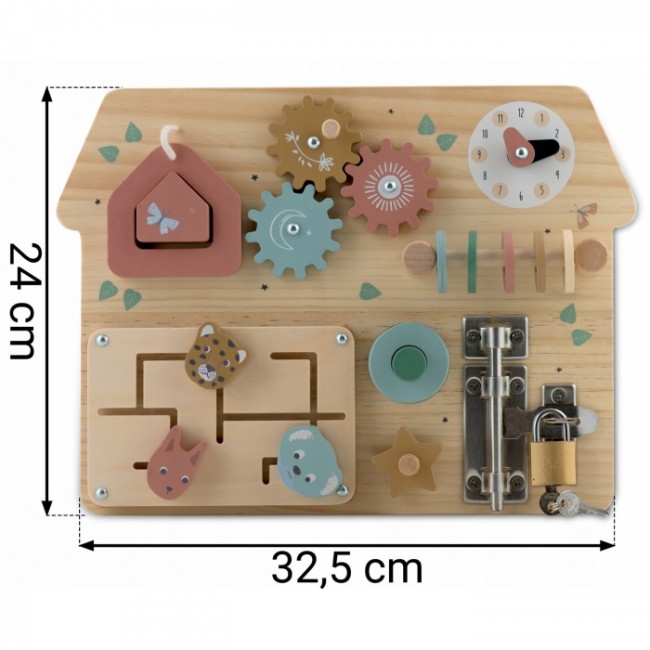 Tabla educationala din lemn cu diverse activitati, 32.5 x 24 cm, Nukido NK-859