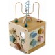 Cub educational din lemn cu diverse activitati, 15.5 x 17 cm, Nukido NK-861