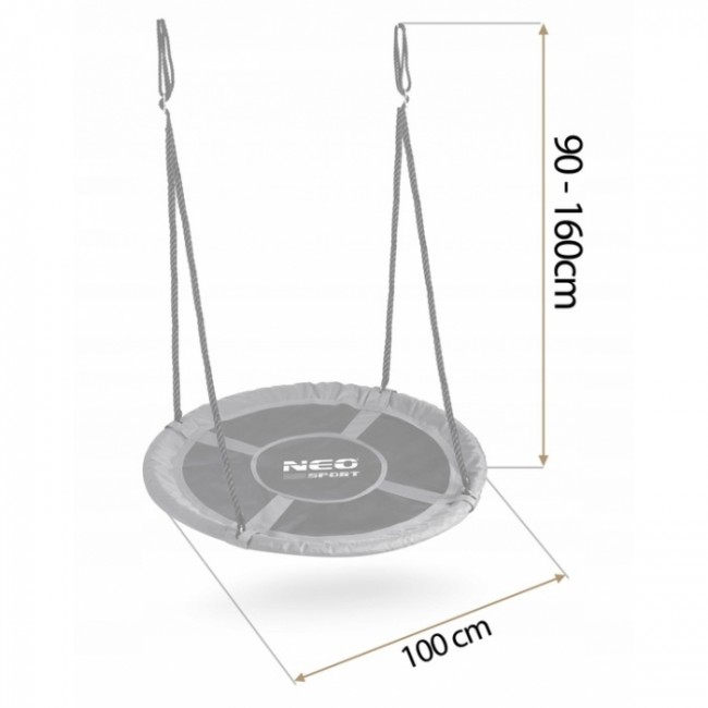 Leagan tip cuib pentru copii XXL, 100 cm, 150 kg, Neo-Sport 110301, Gri