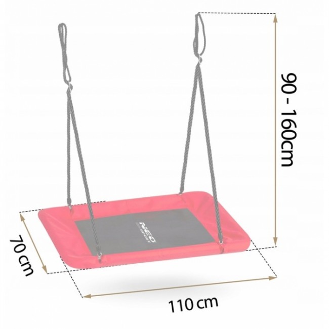 Leagan tip cuib pentru copii, dreptunghiular XXL, 110 x 70 cm, 150 kg, Neo-Sport 110501, Rosu