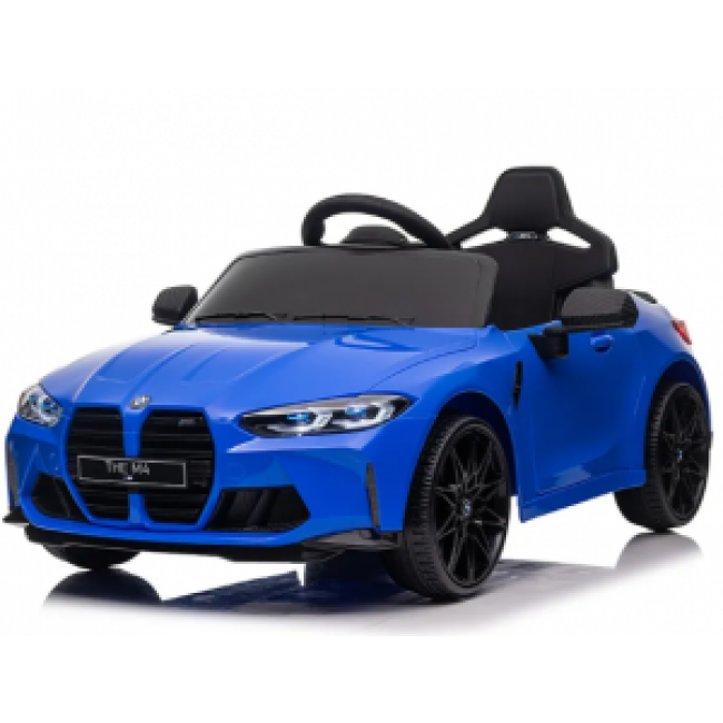 Masinuta electrica cu telecomanda BMW M4, 110x70x50 cm, varsta 1-5 ani, roti EVA, scaun din piele ECO, putere 90W - Albastru