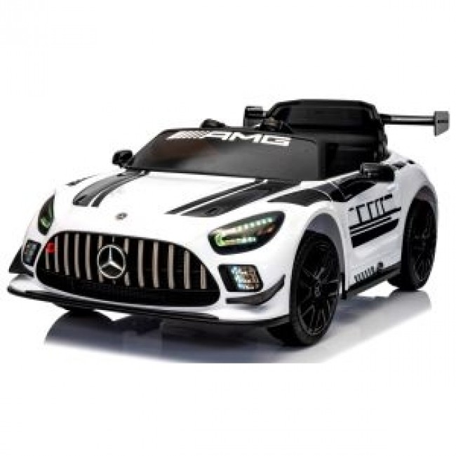 Masinuta electrica cu telecomanda MERCEDES GT3 EVO, 114x69x45 cm, varsta 1-5 ani, roti EVA, scaun din piele ECO, putere 90W - Alb