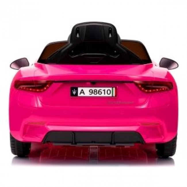 Masinuta electrica cu telecomanda MASERATI GranTurismo, 99x59.5x44 cm, varsta 1-4 ani, roti EVA, scaun din piele ECO, putere 90W - Roz
