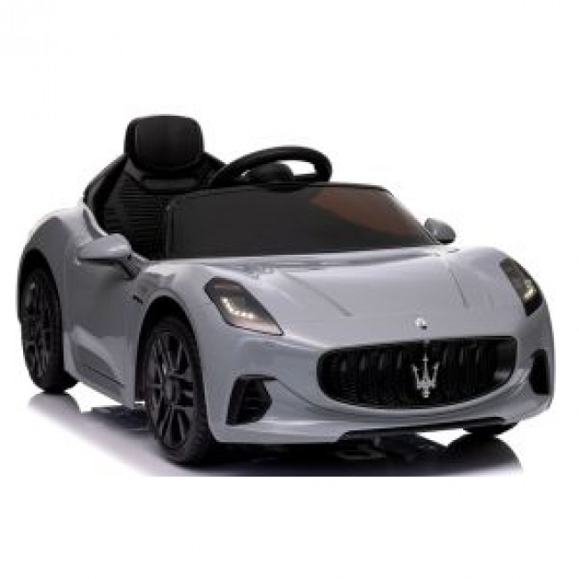 Masinuta electrica cu telecomanda MASERATI GranTurismo, 99x59.5x44 cm, varsta 1-4 ani, roti EVA, scaun din piele ECO, putere 90W - Gri