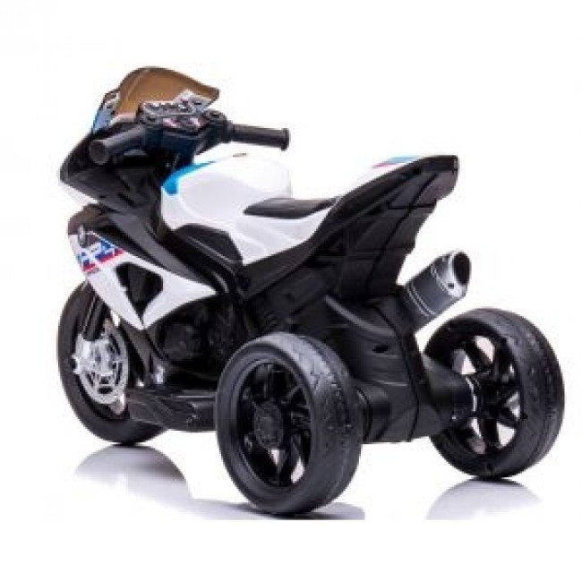 Motocicleta electrica pentru copii BMW HP4, 84x55x42 cm, varsta 2-5 ani, roti si scaun din plastic, putere 60W - Alb
