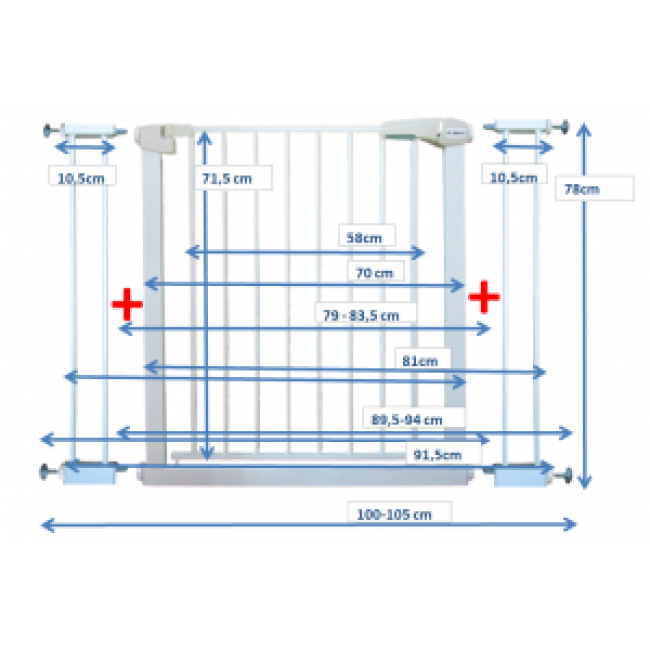 Poarta de siguranta din metal 79-105 cm R-Sport S2 - Alb