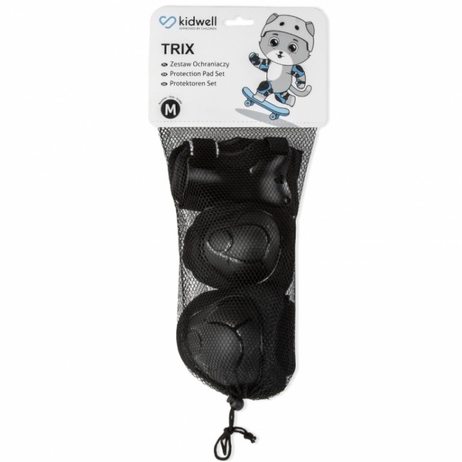 Set de protectie pentru copii, cotiere si genunchiere, marimea M, Kidwell TRIX - Black