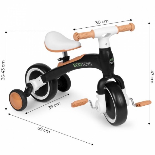 Bicicleta cu pedale 3 in 1 si roti ajutatoare Ecotoys LC-V1359 - Negru