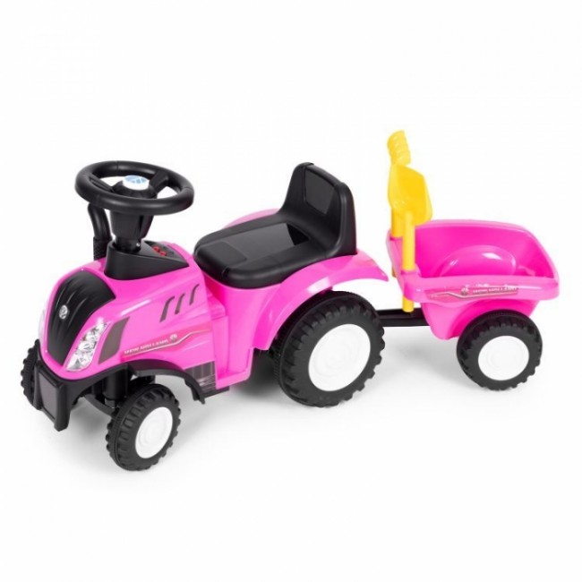 Tractor de impins New Holland cu remorca pentru copii 658T - Roz