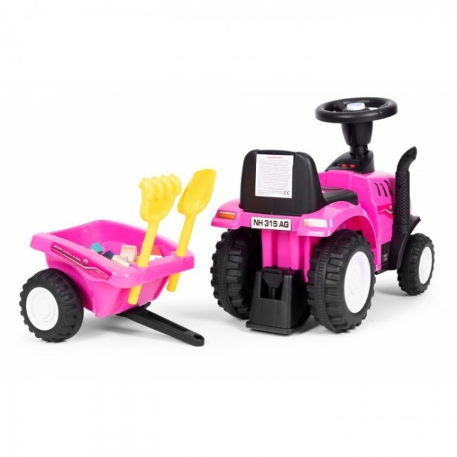 Tractor de impins New Holland cu remorca pentru copii 658T - Roz