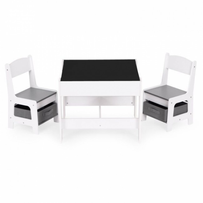 Set de masa cu doua scaune pentru copii Ecotoys ZKC-1A - Alb-Gri