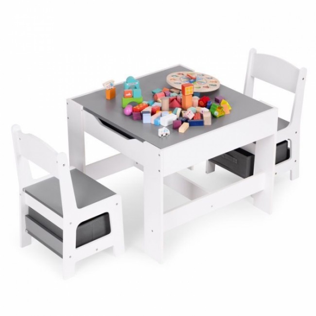 Set de masa cu doua scaune pentru copii Ecotoys ZKC-1A - Alb-Gri