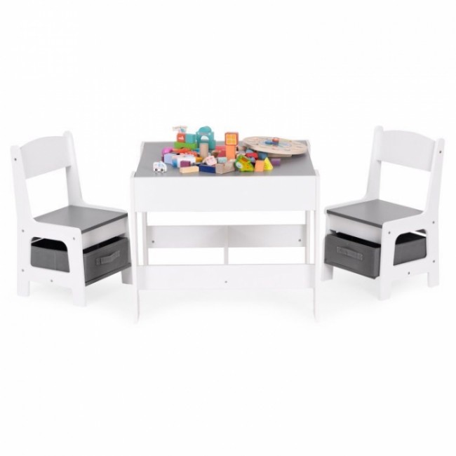 Set de masa cu doua scaune pentru copii Ecotoys ZKC-1A - Alb-Gri