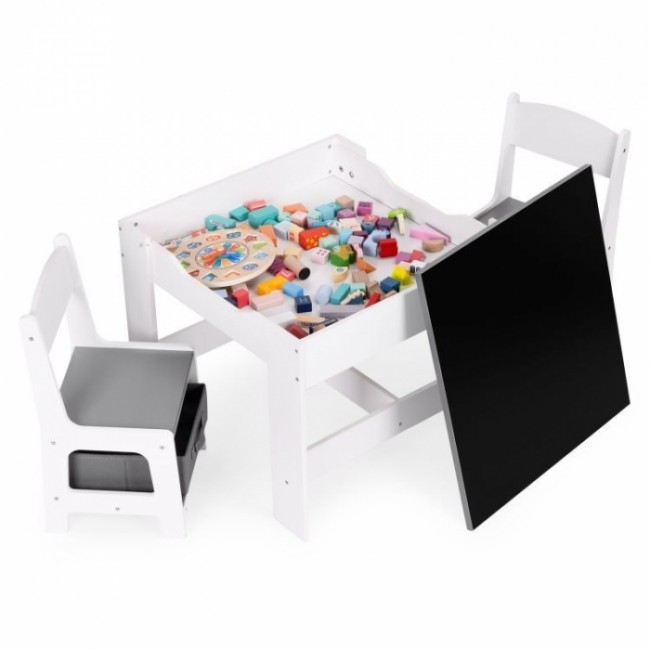 Set de masa cu doua scaune pentru copii Ecotoys ZKC-1A - Alb-Gri