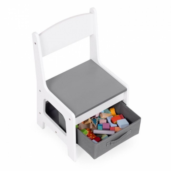 Set de masa cu doua scaune pentru copii Ecotoys ZKC-1A - Alb-Gri