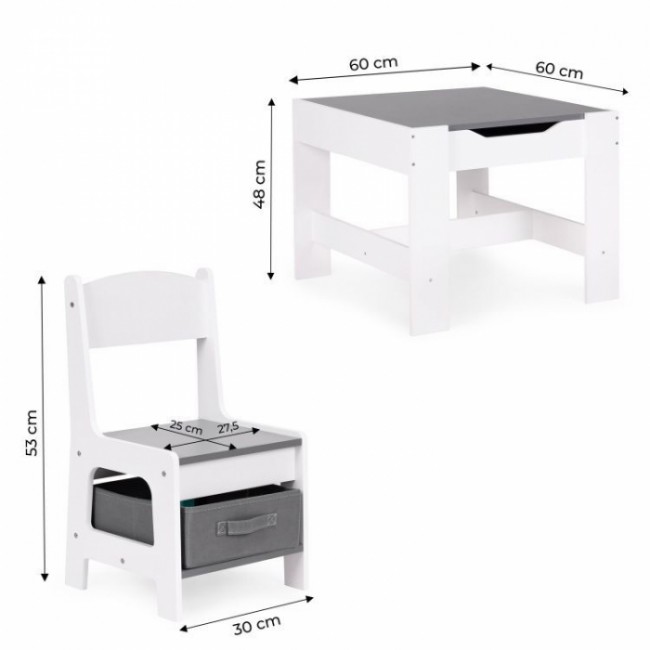 Set de masa cu doua scaune pentru copii Ecotoys ZKC-1A - Alb-Gri