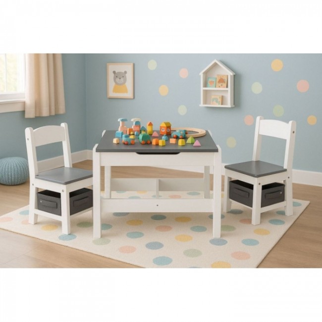Set de masa cu doua scaune pentru copii Ecotoys ZKC-1A - Alb-Gri