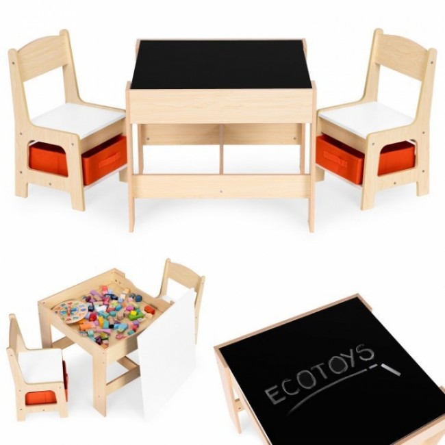 Set de masa cu doua scaune pentru copii Ecotoys ZKC-1C - Natur