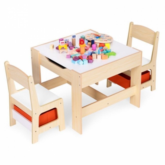 Set de masa cu doua scaune pentru copii Ecotoys ZKC-1C - Natur