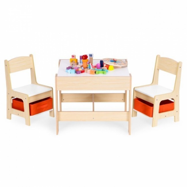 Set de masa cu doua scaune pentru copii Ecotoys ZKC-1C - Natur