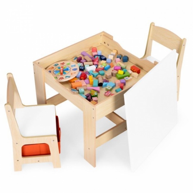Set de masa cu doua scaune pentru copii Ecotoys ZKC-1C - Natur