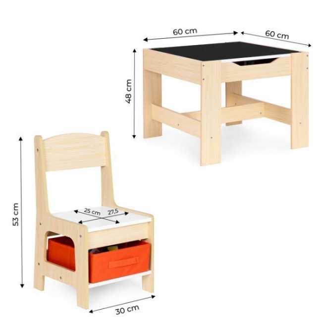 Set de masa cu doua scaune pentru copii Ecotoys ZKC-1C - Natur