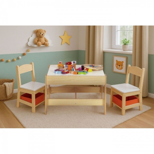 Set de masa cu doua scaune pentru copii Ecotoys ZKC-1C - Natur