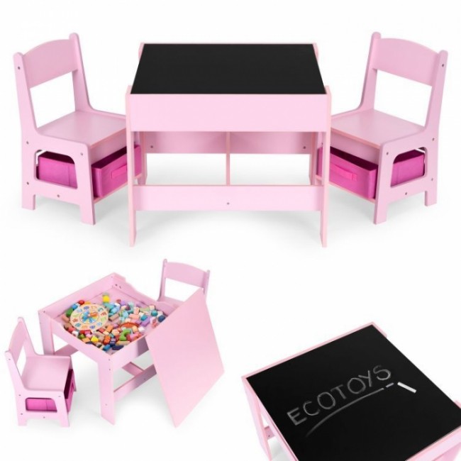 Set de masa cu doua scaune pentru copii Ecotoys ZKC-1B - Roz
