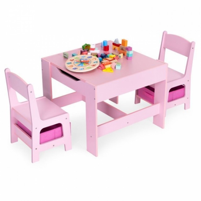 Set de masa cu doua scaune pentru copii Ecotoys ZKC-1B - Roz