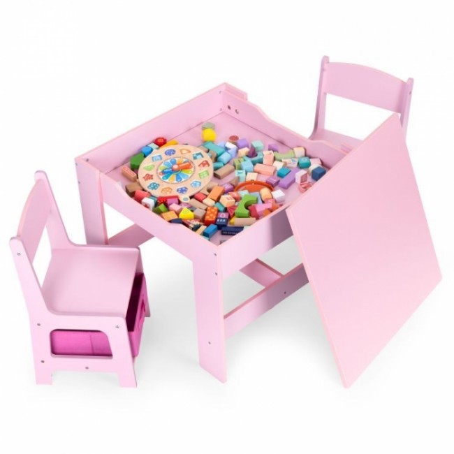 Set de masa cu doua scaune pentru copii Ecotoys ZKC-1B - Roz