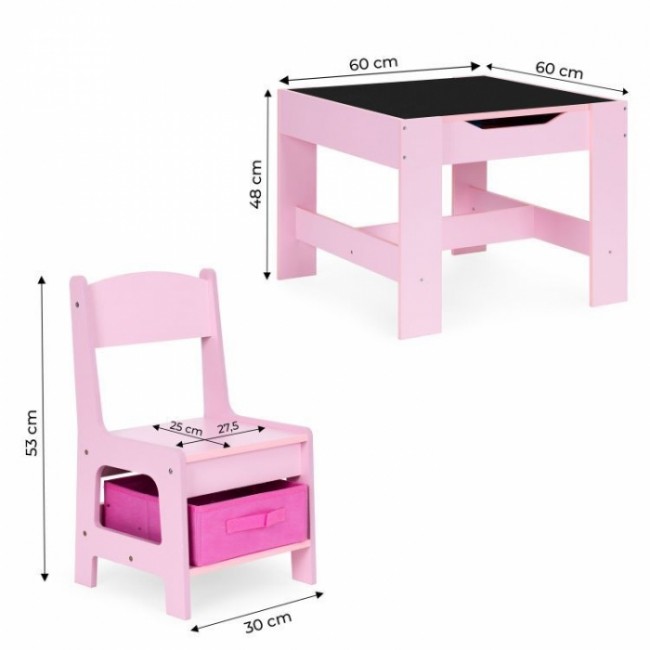 Set de masa cu doua scaune pentru copii Ecotoys ZKC-1B - Roz